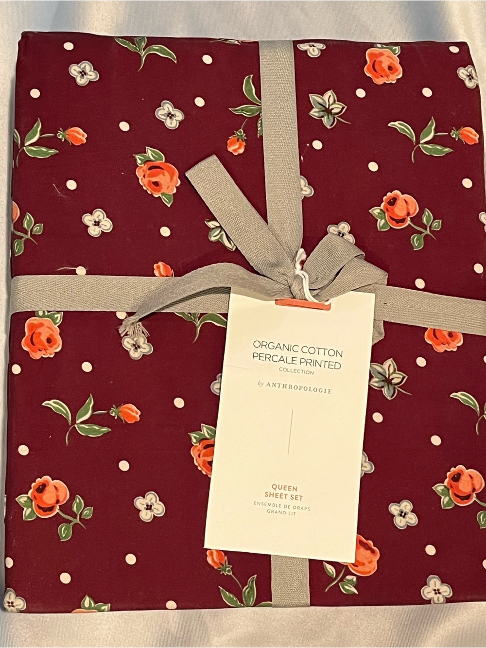 Anthropologie Organic Cotton Percale Printed Queen Sheet Set